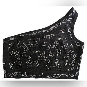 LSI One-Shoulder Black Embroidered Top, NWT, Size L
